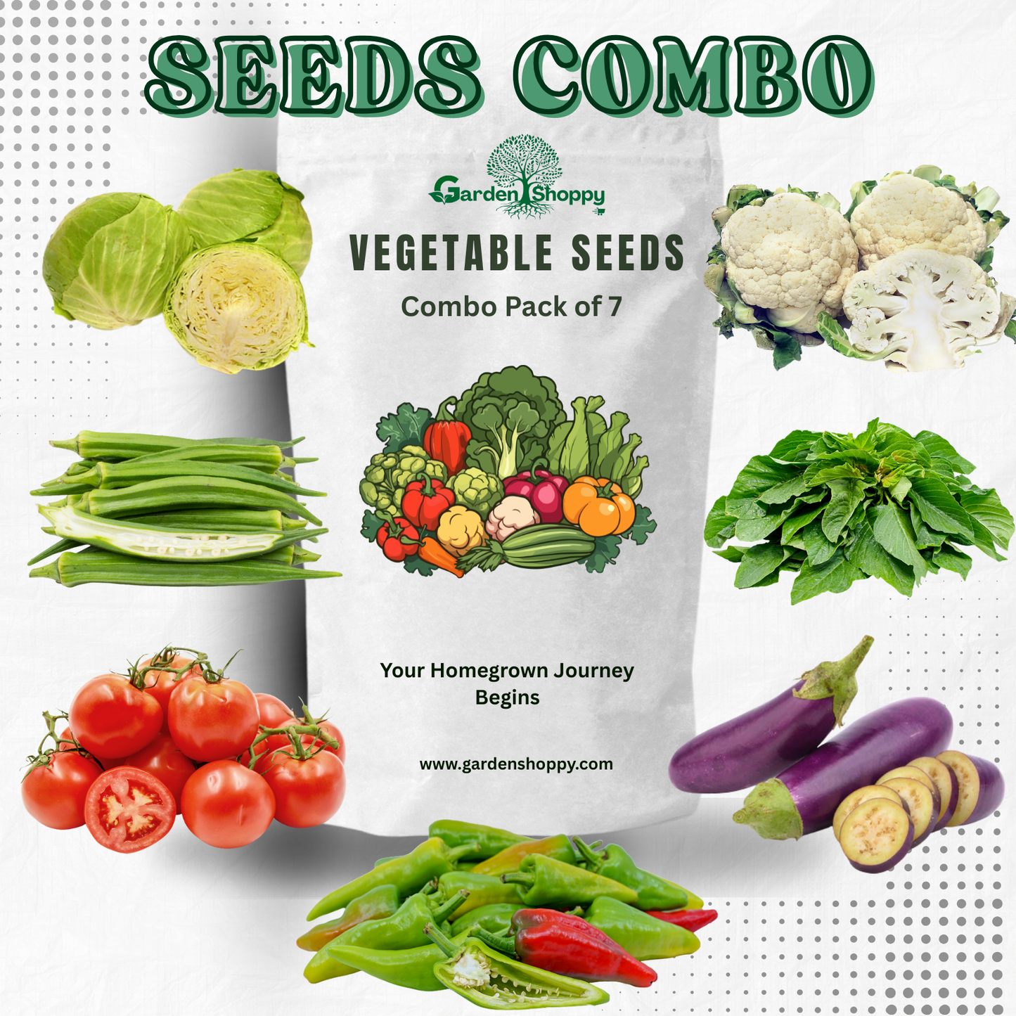 Vegetable Seeds Combo Pack of 7 Varieties  - Vegetable Garden Combo 055